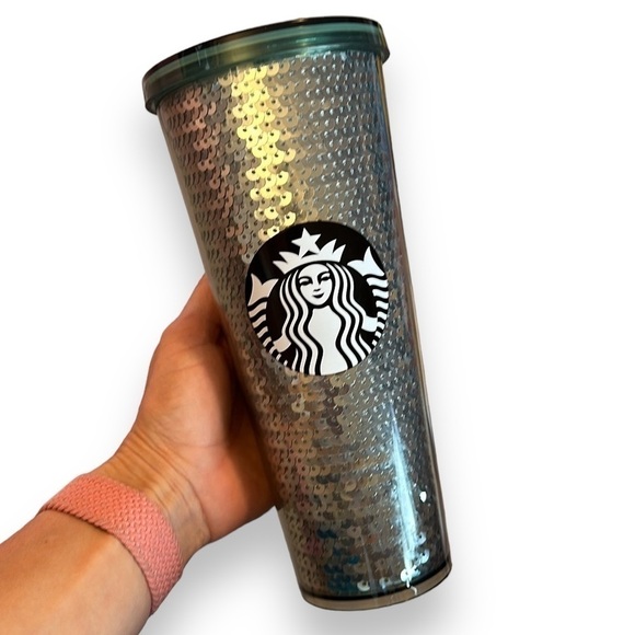 New Starbucks Holiday Teal /Green Sequined Venti Cold Cup Tumbler 24 fl.oz - Picture 2 of 7